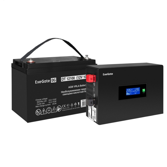 Комплект ИБП EXEGATE IDEALSINE SR-600.LCD.2SH + батарея 100Aч, 1 шт EX297395RUS